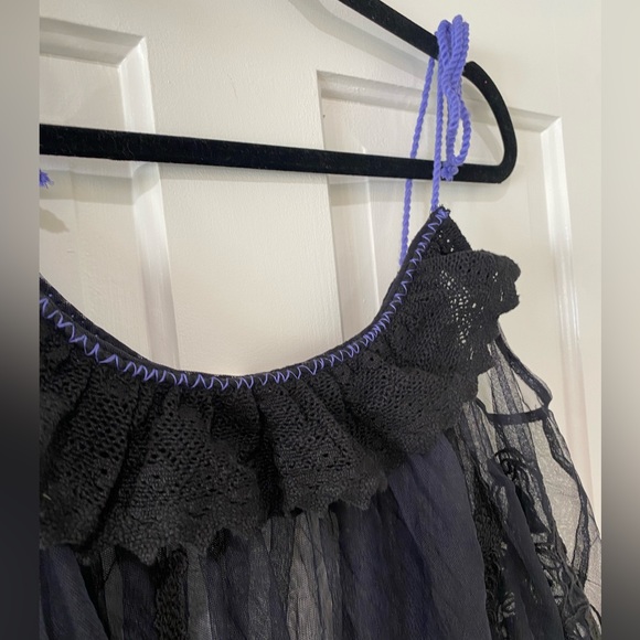 Free People sheer floral lace cold shoulder top trapeze tulle sexy - Picture 8 of 13